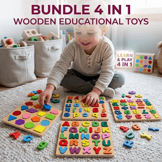Early Educational Wooden Colorful 3D Learning Board (Sharp your kids Thinking Skills) 4 in 1 Bundle
