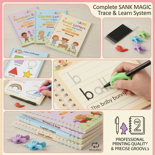 Improve Child's Handwritting with Sank Magic Book (4 books + Magic Pen & refills)